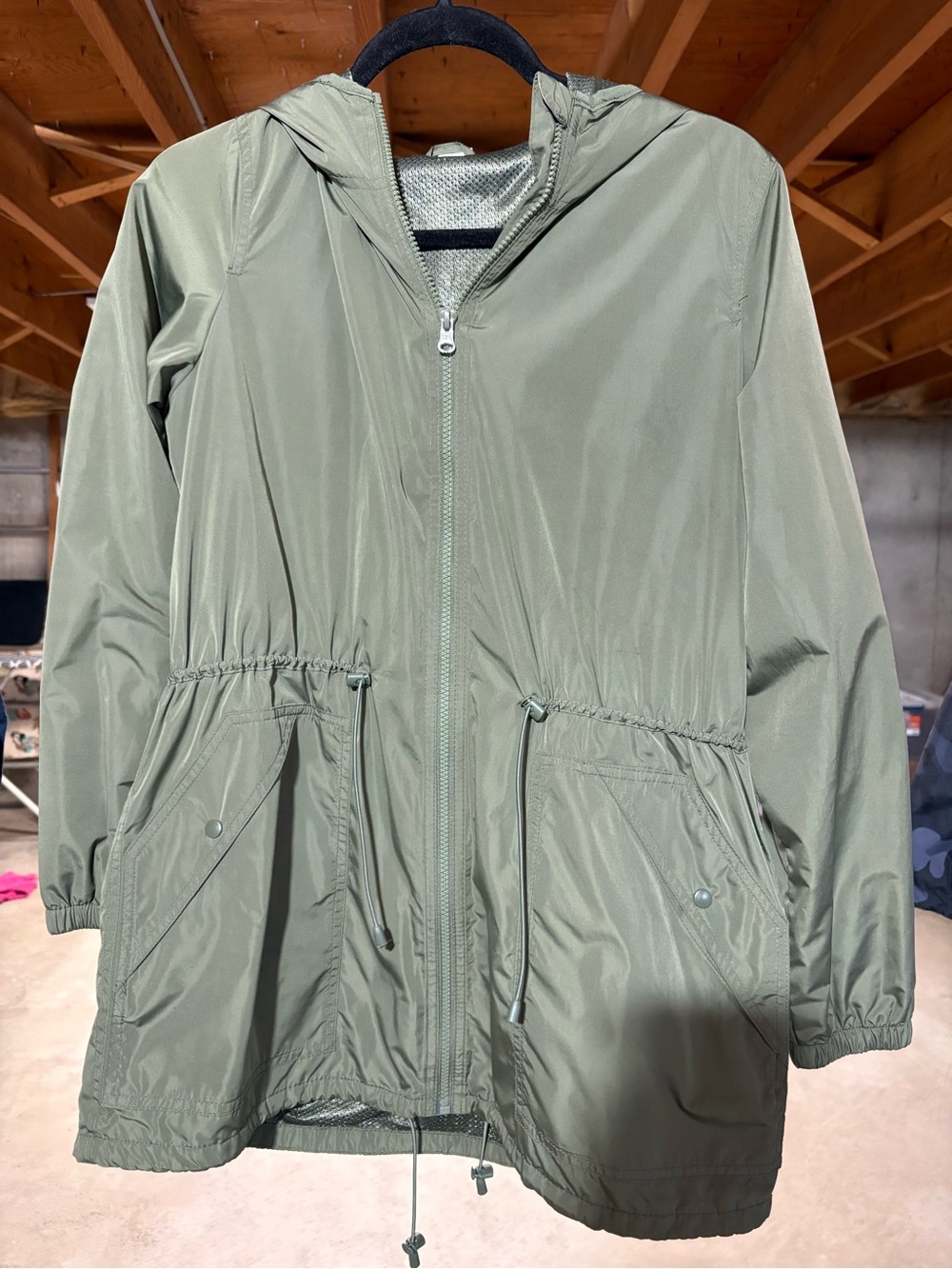 Light Olive Green Hooded Rain Jacket